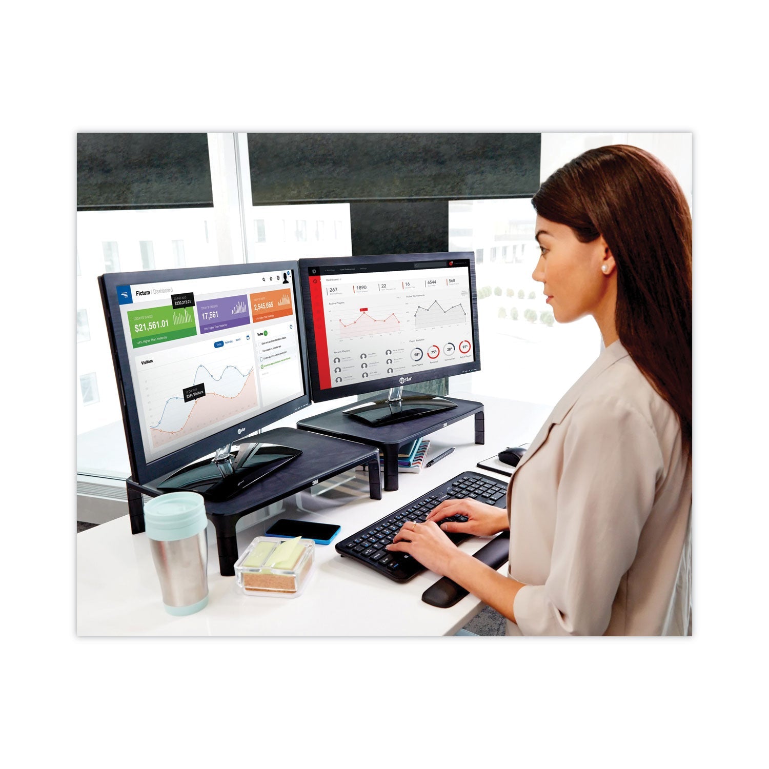 3M Adjustable Monitor Stand, 16" x 12" x 1.75" to 5.5", Black, Supports 20 lbs
