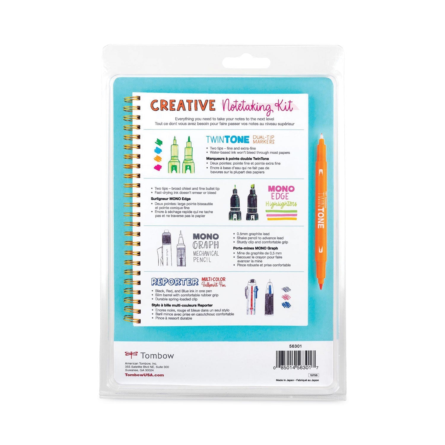 Tombow Creative Notetaking Kit, 0.7mm Ballpoint Pen, 0.5mm HB Pencil, (4) Bullet/Chisel Tip Markers,(3) Chisel/Fine Tip Highlighters