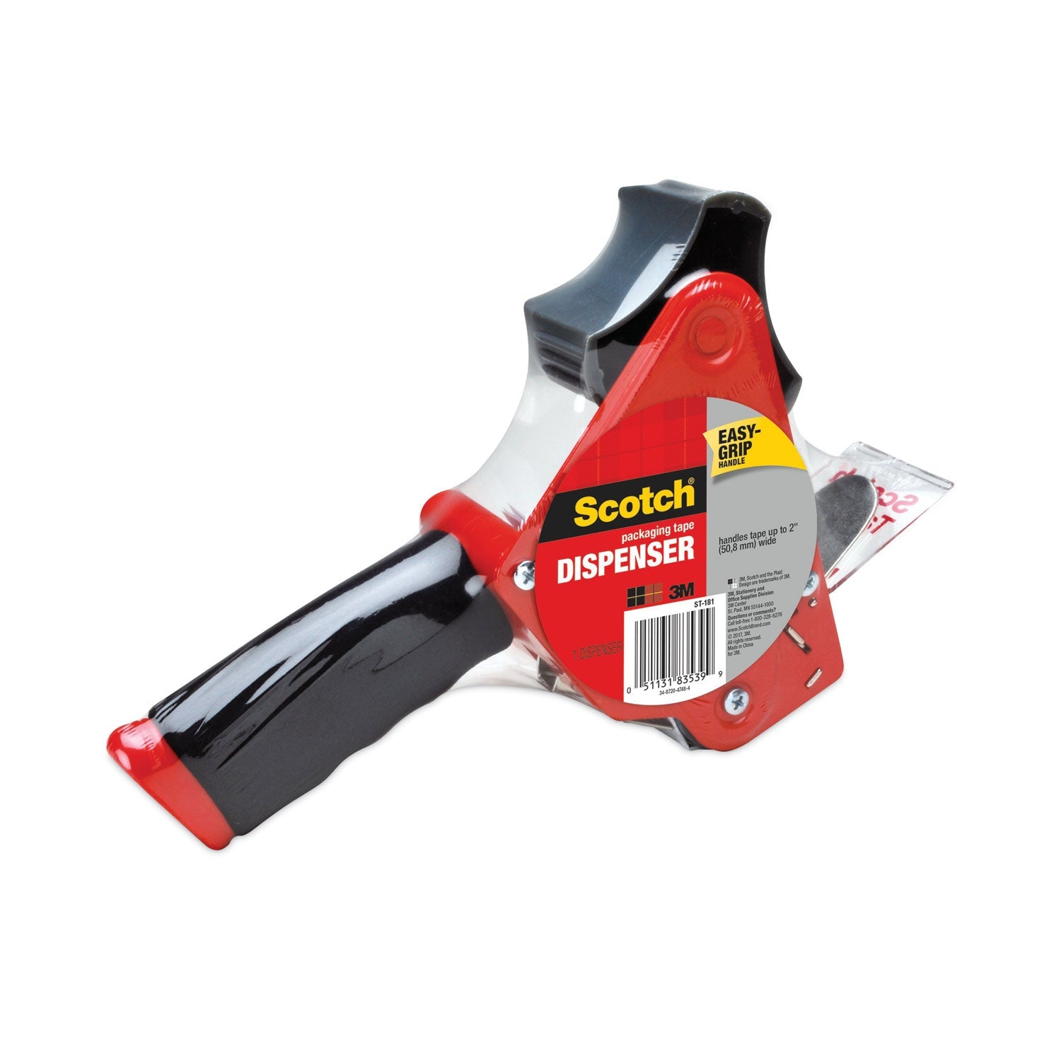 Scotch Pistol Grip Packaging Tape Dispenser, 3" Core, For Rolls Up to 2" x 60 yds, Red