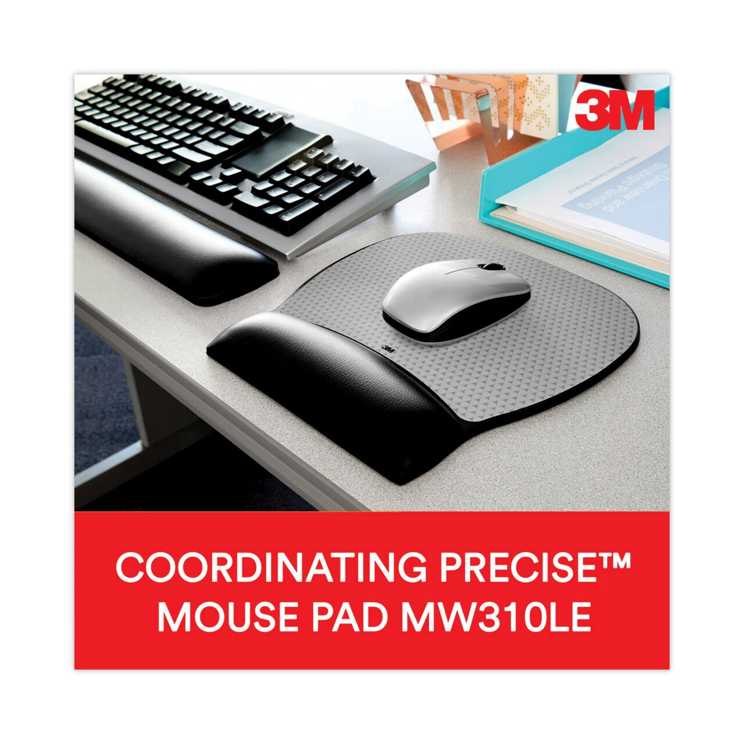 3M Antimicrobial Gel Large Keyboard Wrist Rest, 19 x 2.75, Black