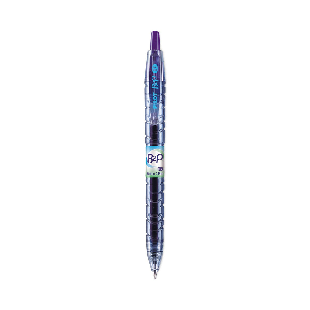 Pilot B2P Bottle-2-Pen Recycled Gel Pen, Retractable, Fine 0.7 mm, Purple Ink, Translucent Blue Barrel
