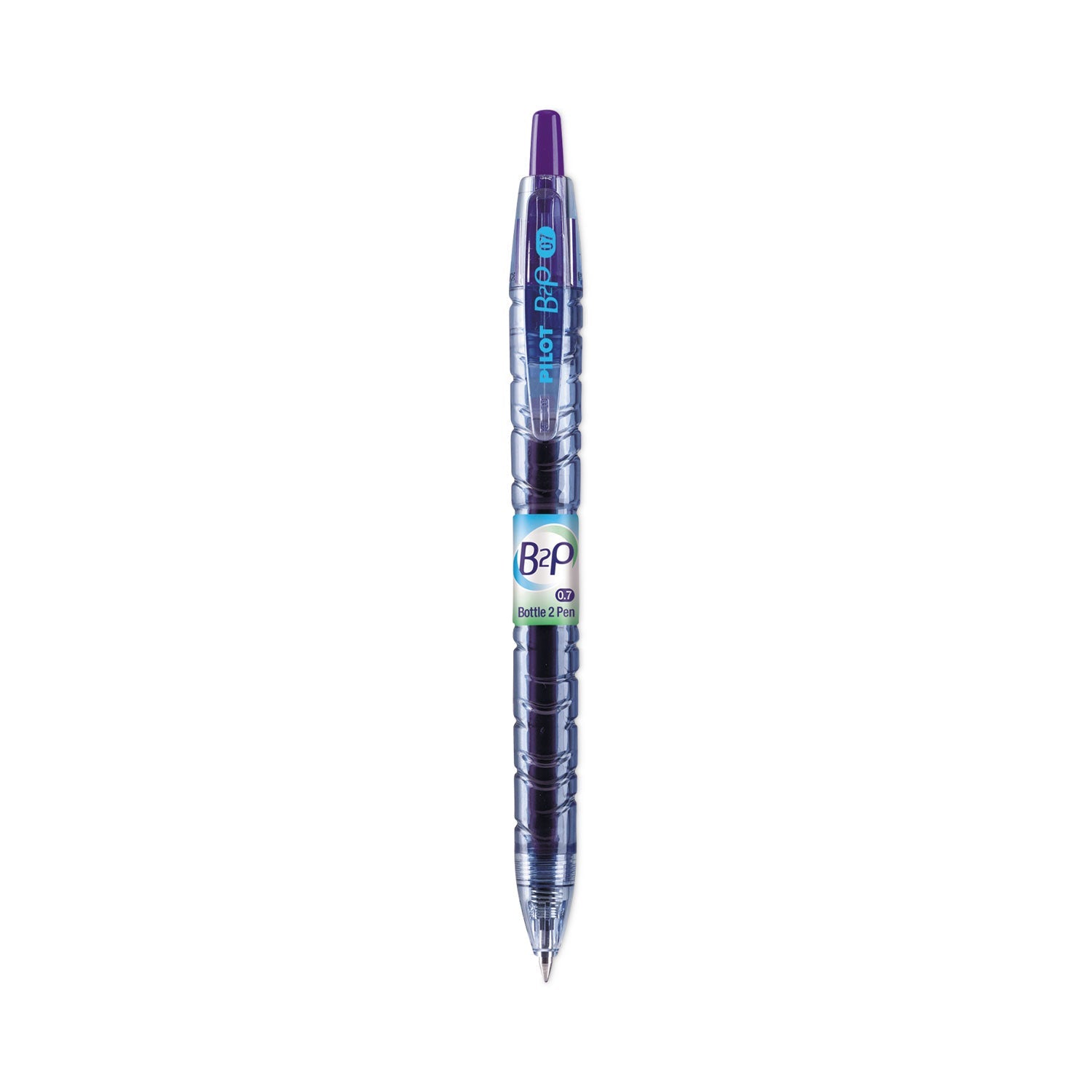 Pilot B2P Bottle-2-Pen Recycled Gel Pen, Retractable, Fine 0.7 mm, Purple Ink, Translucent Blue Barrel