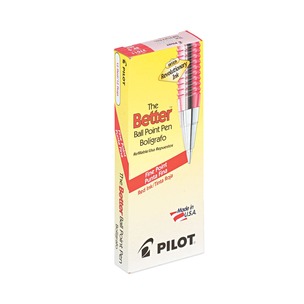 Pilot Better Ballpoint Pen, Stick, Fine 0.7 mm, Red Ink, Translucent Red Barrel, Dozen