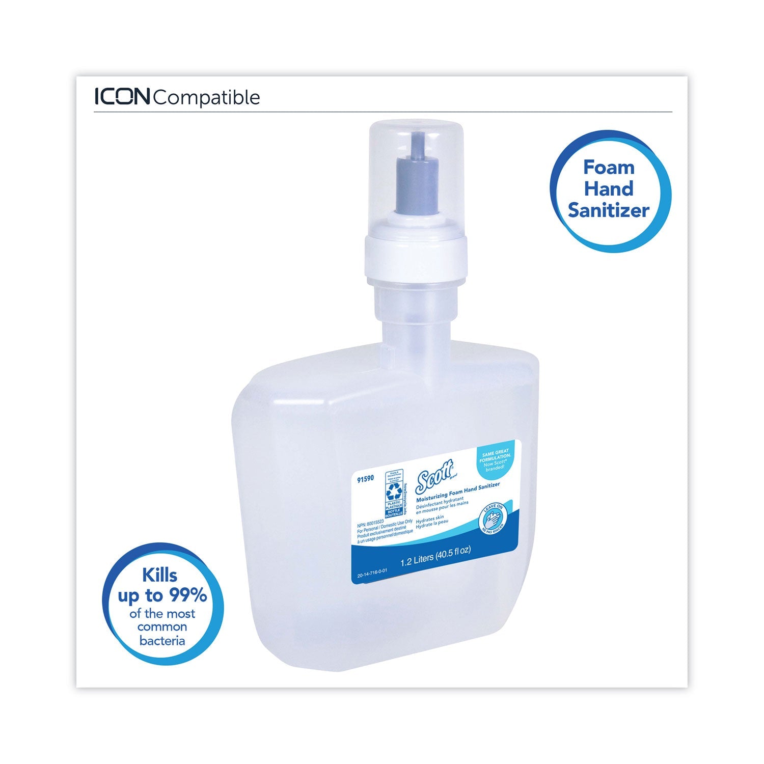 Scott Pro Moisturizing Foam Hand Sanitizer, 1,200 mL Cassette, Fruity Cucumber Scent, 2/Carton