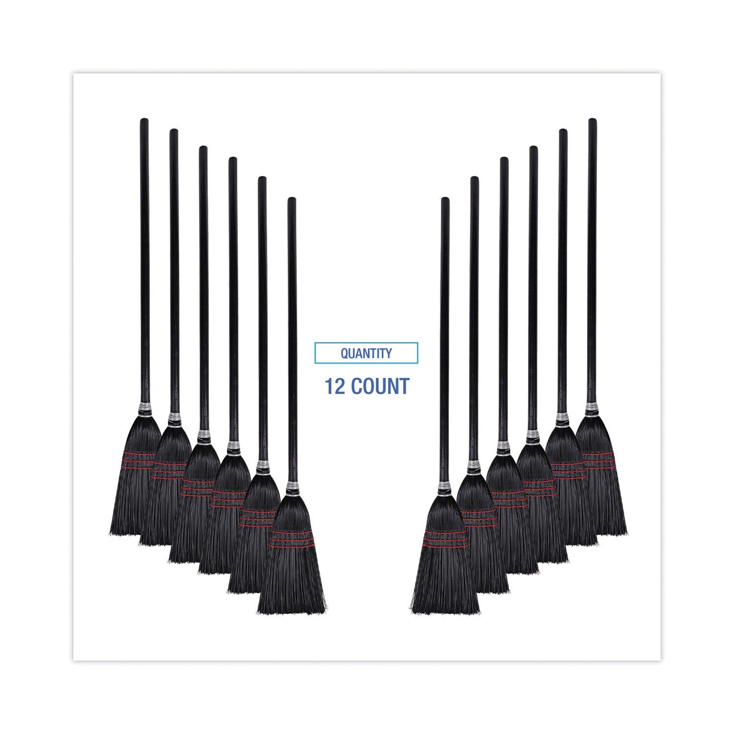 Boardwalk Flag Tipped Poly Lobby Brooms, Flag Tipped Poly Bristles, 38" Overall Length, Natural/Black, 12/Carton
