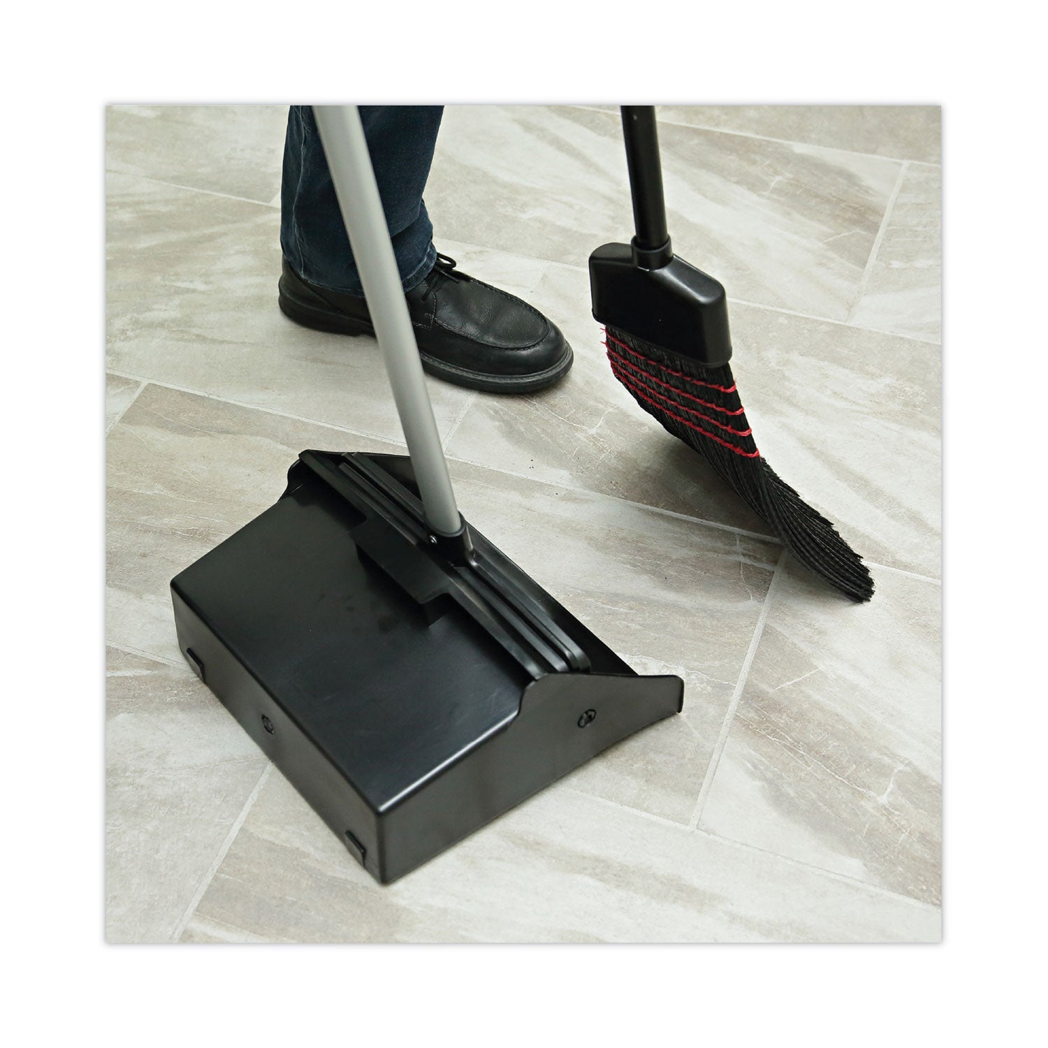 Boardwalk Lobby Dust Pan, 11.75 x 37, 34" Handle, Plastic/Aluminum, Black/Silver