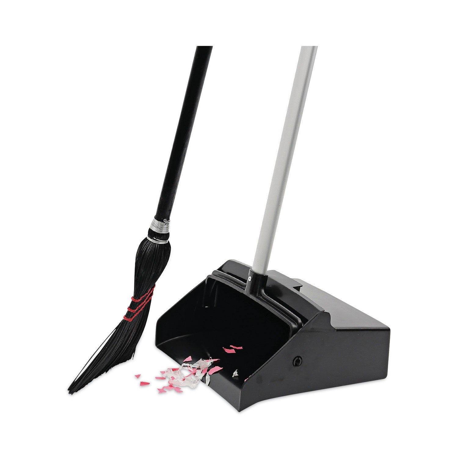 Boardwalk Lobby Dust Pan, 11.75 x 37, 34" Handle, Plastic/Aluminum, Black/Silver