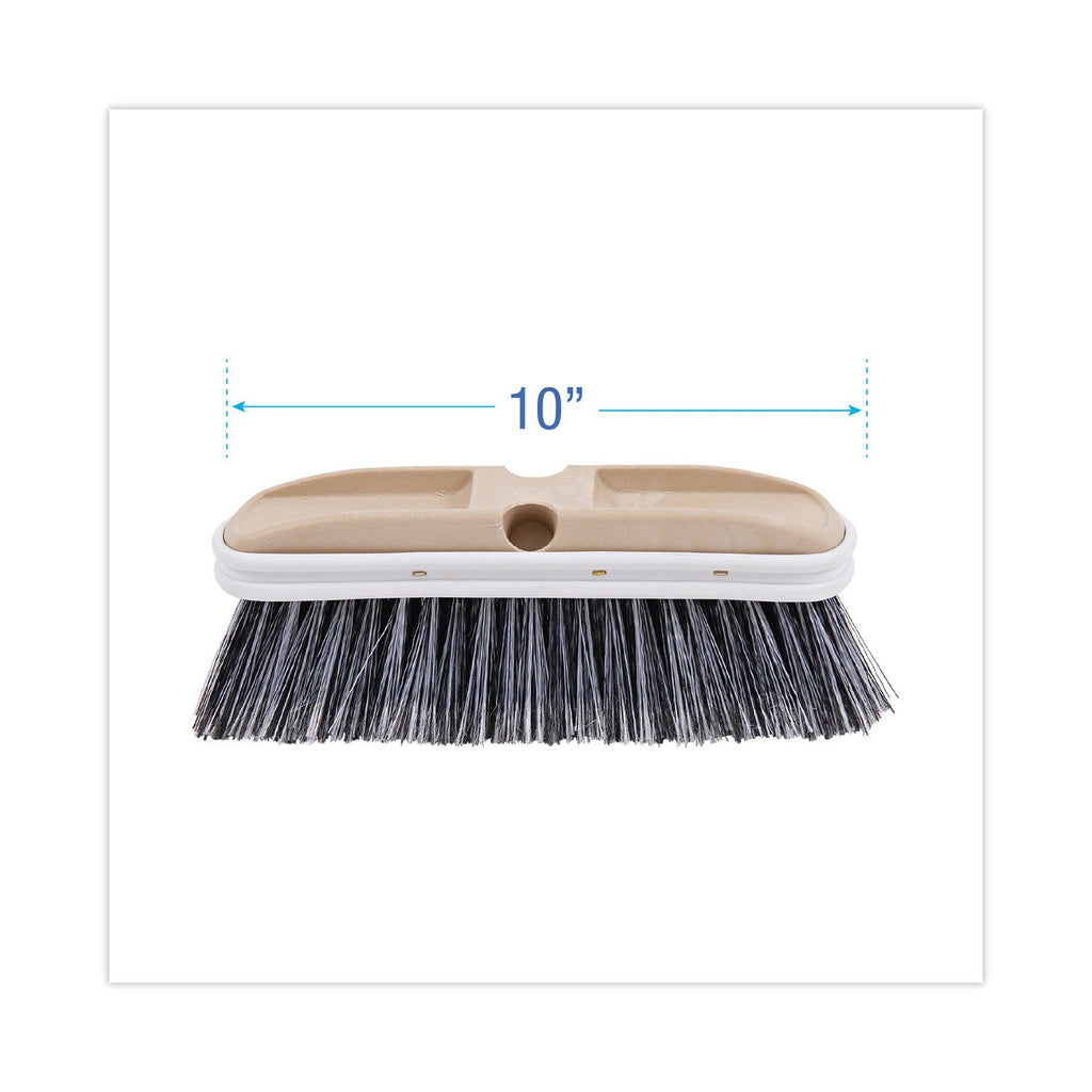 Boardwalk Polystyrene Vehicle Brush with Vinyl Bumper, Black/White Polystyrene Bristles, 10" Brush