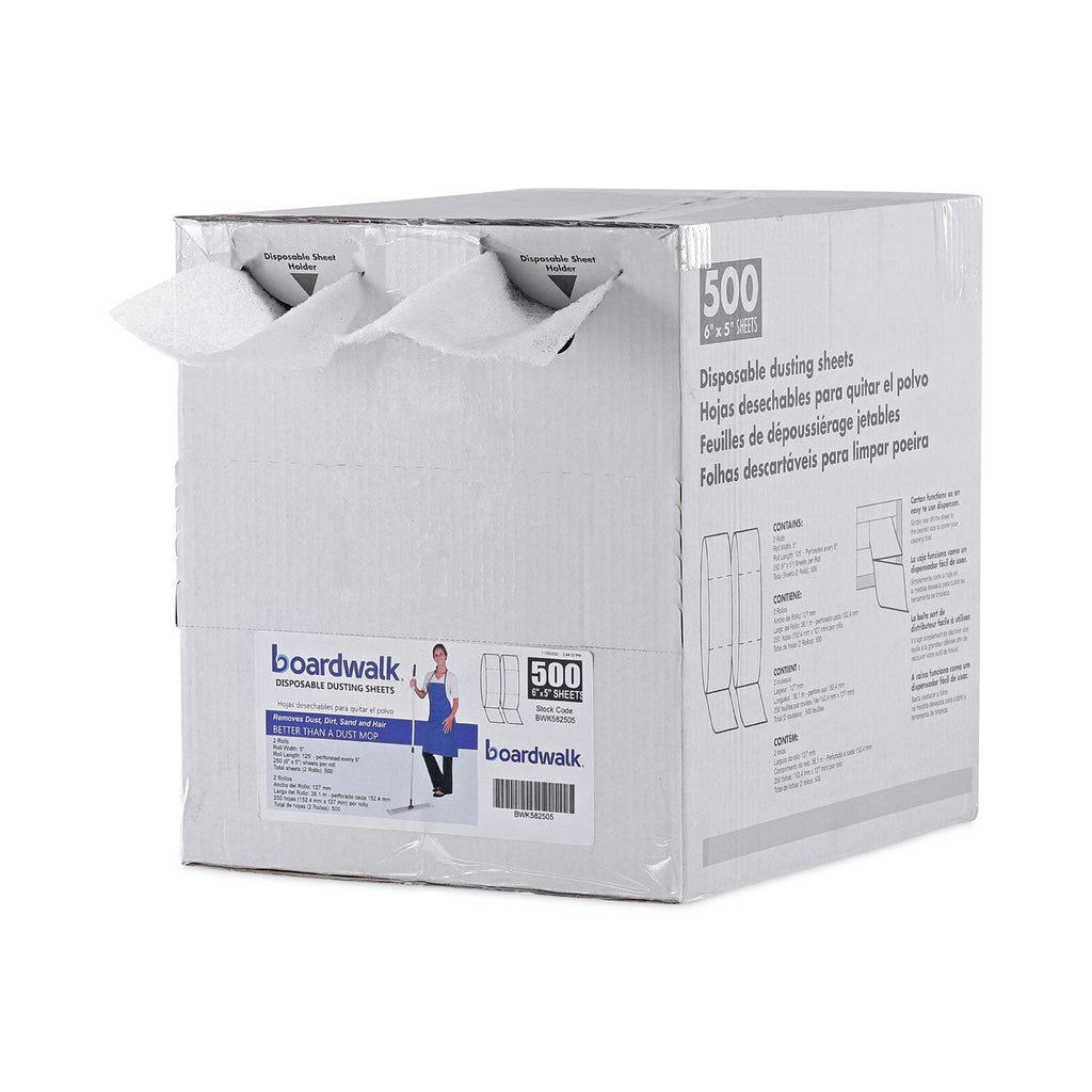 Boardwalk TrapEze Disposable Dusting Sheets, 5" x 125 ft, White, 250 Sheets/Roll, 2 Rolls/Carton