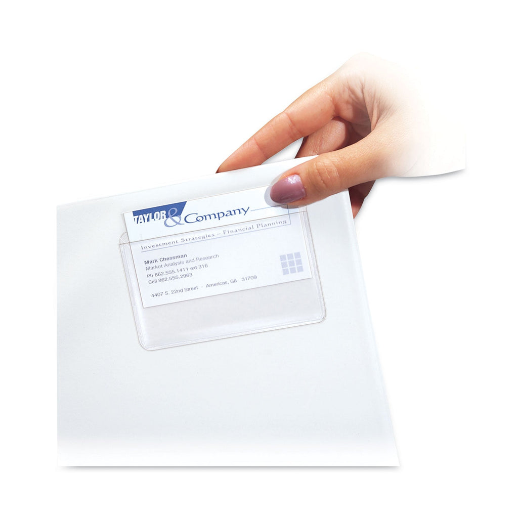 C-Line Self-Adhesive Business Card Holders, Top Load, 2 x 3.5, Clear, 10/Pack
