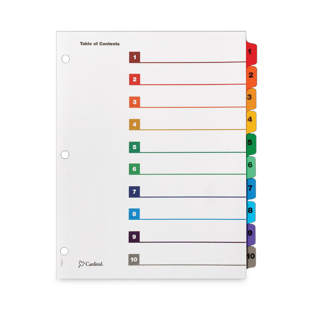 Cardinal OneStep Printable Table of Contents and Dividers, 10-Tab, 1 to 10, 11 x 8.5, White, Assorted Tabs, 6 Sets