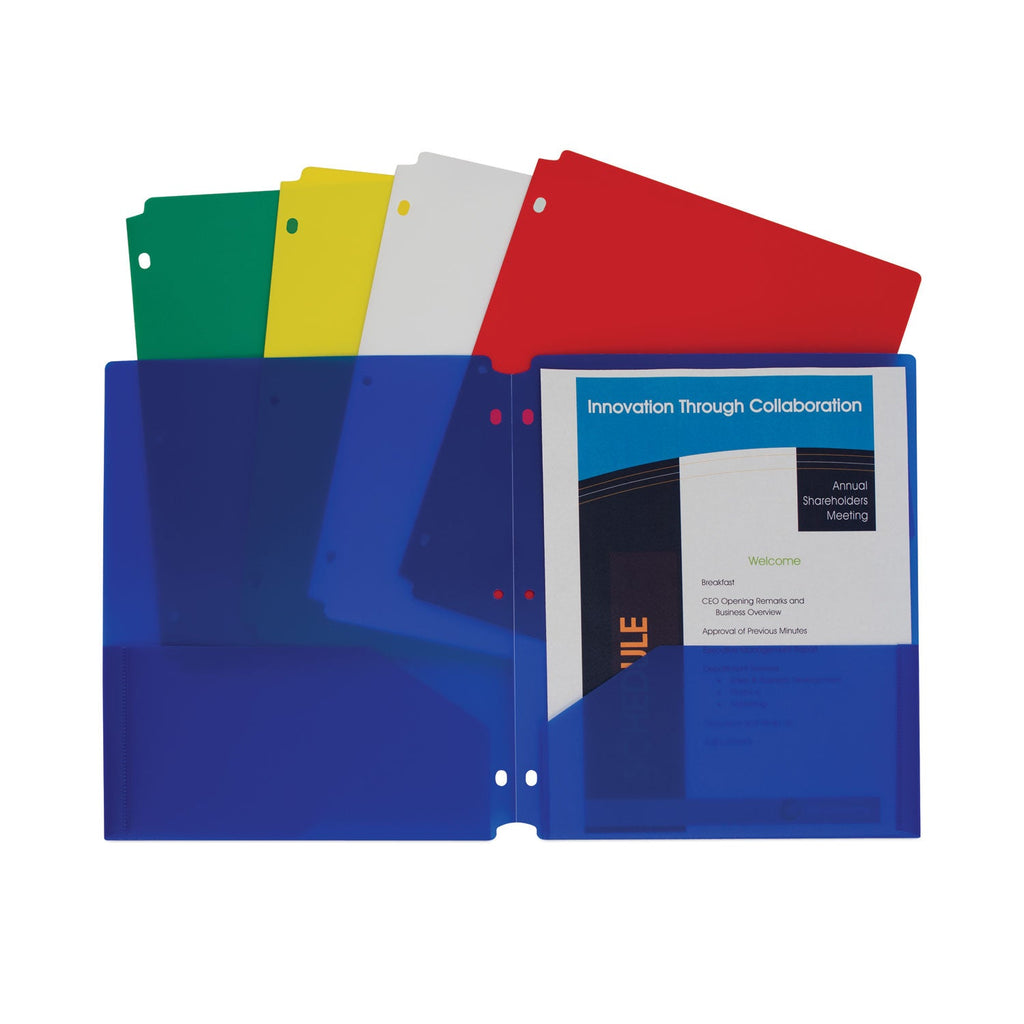 C-Line Two-Pocket Heavyweight Poly Portfolio Folder, 3-Hole Punch, 11 x 8.5, Assorted, 10/Pack