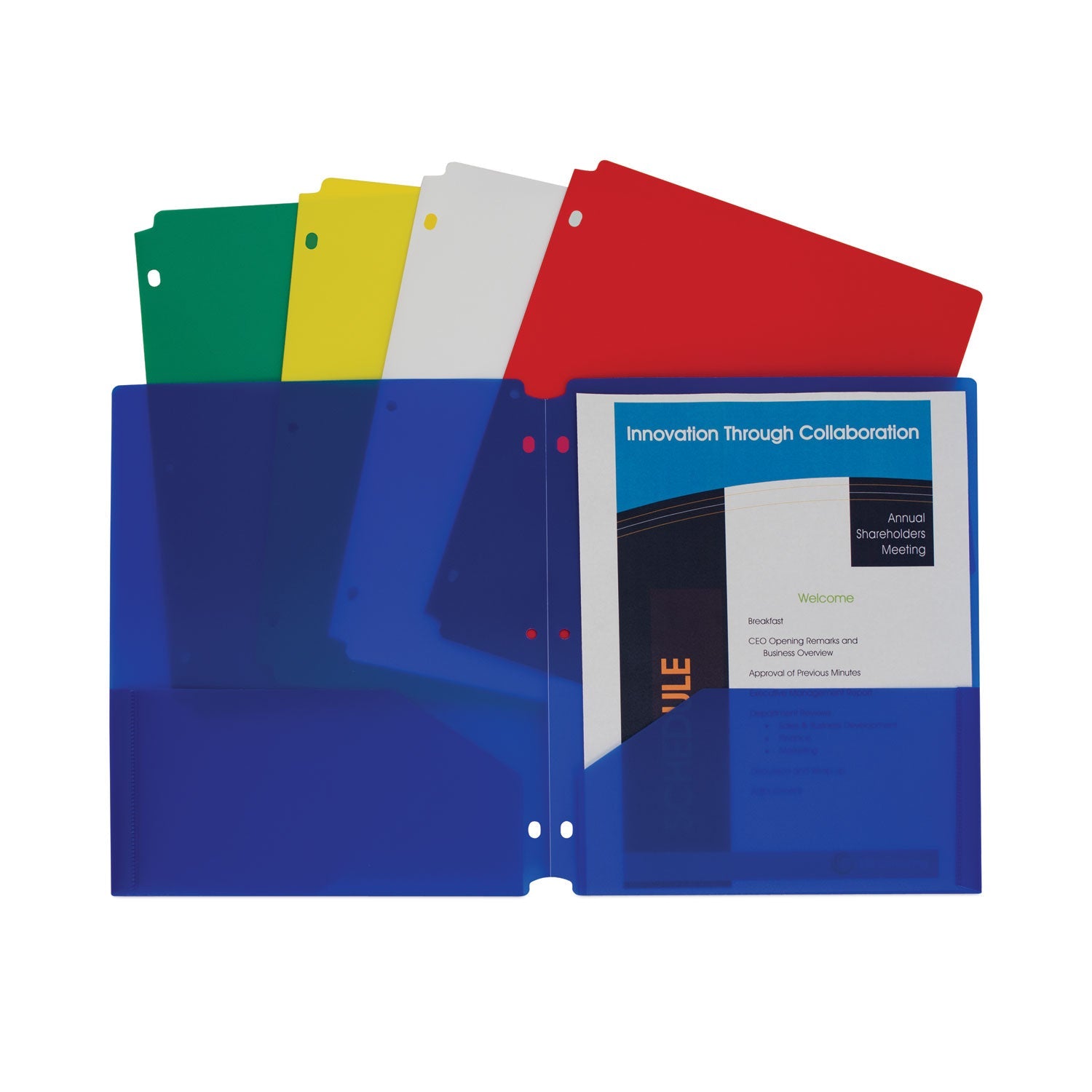 C-Line Two-Pocket Heavyweight Poly Portfolio Folder, 3-Hole Punch, 11 x 8.5, Assorted, 10/Pack