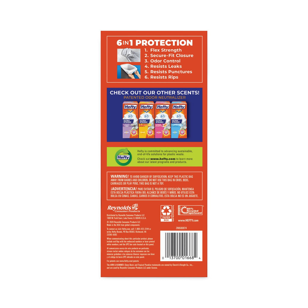Hefty Ultra Strong Tall Kitchen and Trash Bags, 13 gal, 0.9 mil, 23.75" x 24.88", White, 40/Box