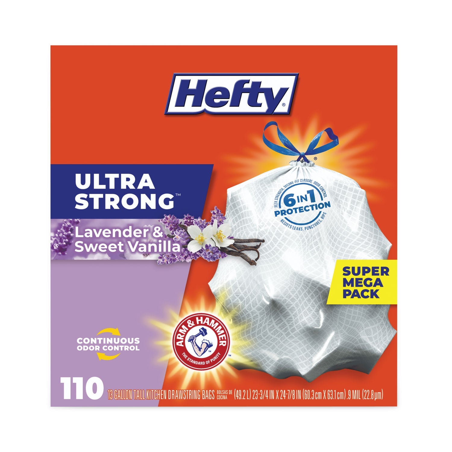 Hefty Ultra Strong Scented Tall White Kitchen Bags, 13 gal, 0.9 mil, 23.75" x 24.88", White, 330/Carton
