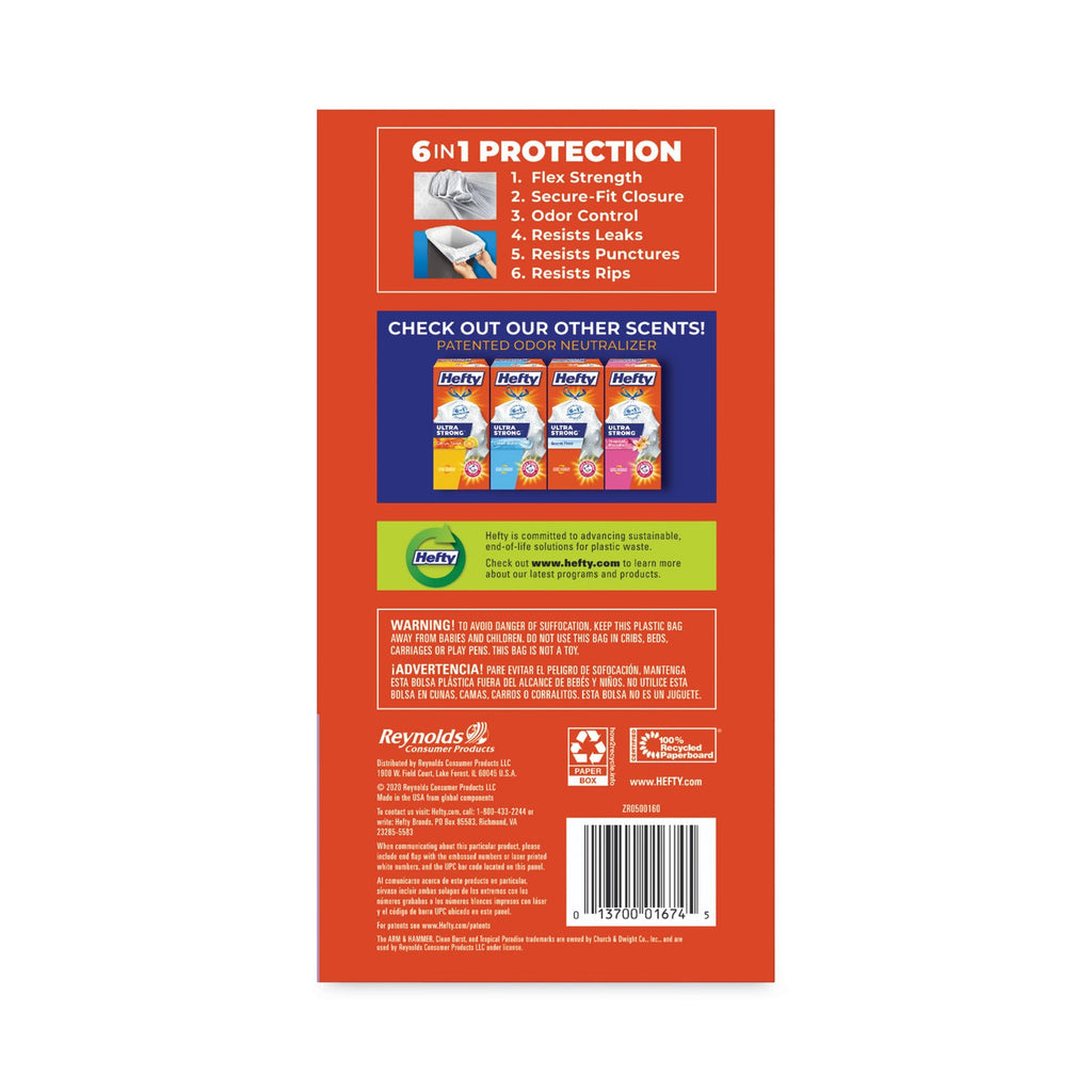 Hefty Ultra Strong Scented Tall White Kitchen Bags, 13 gal, 0.9 mil, 23.75" x 24.88", White, 330/Carton