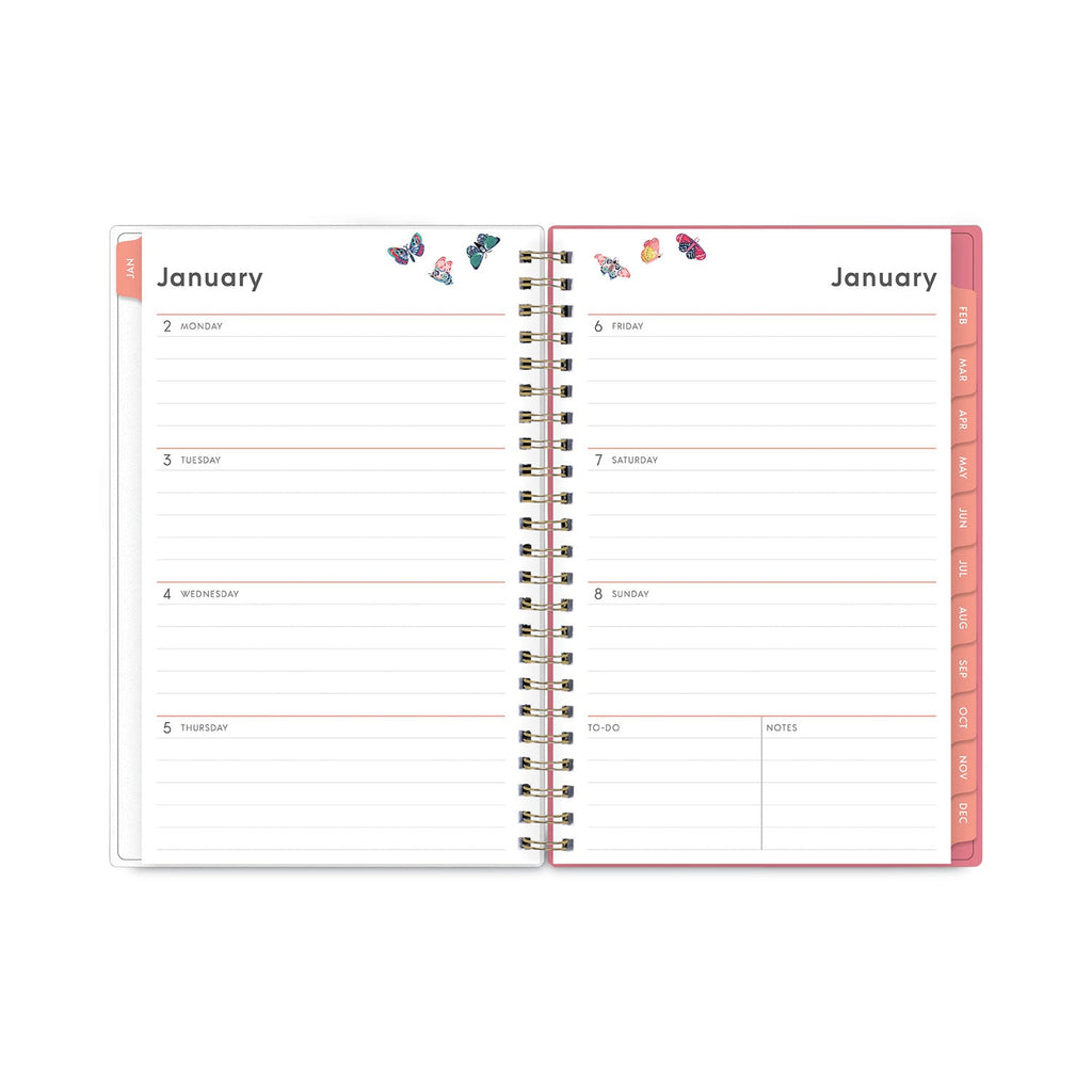Blue Sky Fly By Frosted Weekly/Monthly Planner, Fly By Butterflies Artwork, 8 x 5, Blush/Pink Cover, 12-Month (Jan to Dec): 2023