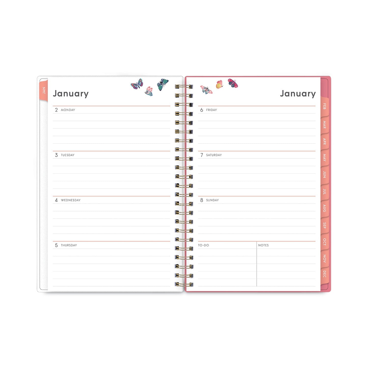 Blue Sky Fly By Frosted Weekly/Monthly Planner, Fly By Butterflies Artwork, 8 x 5, Blush/Pink Cover, 12-Month (Jan to Dec): 2023