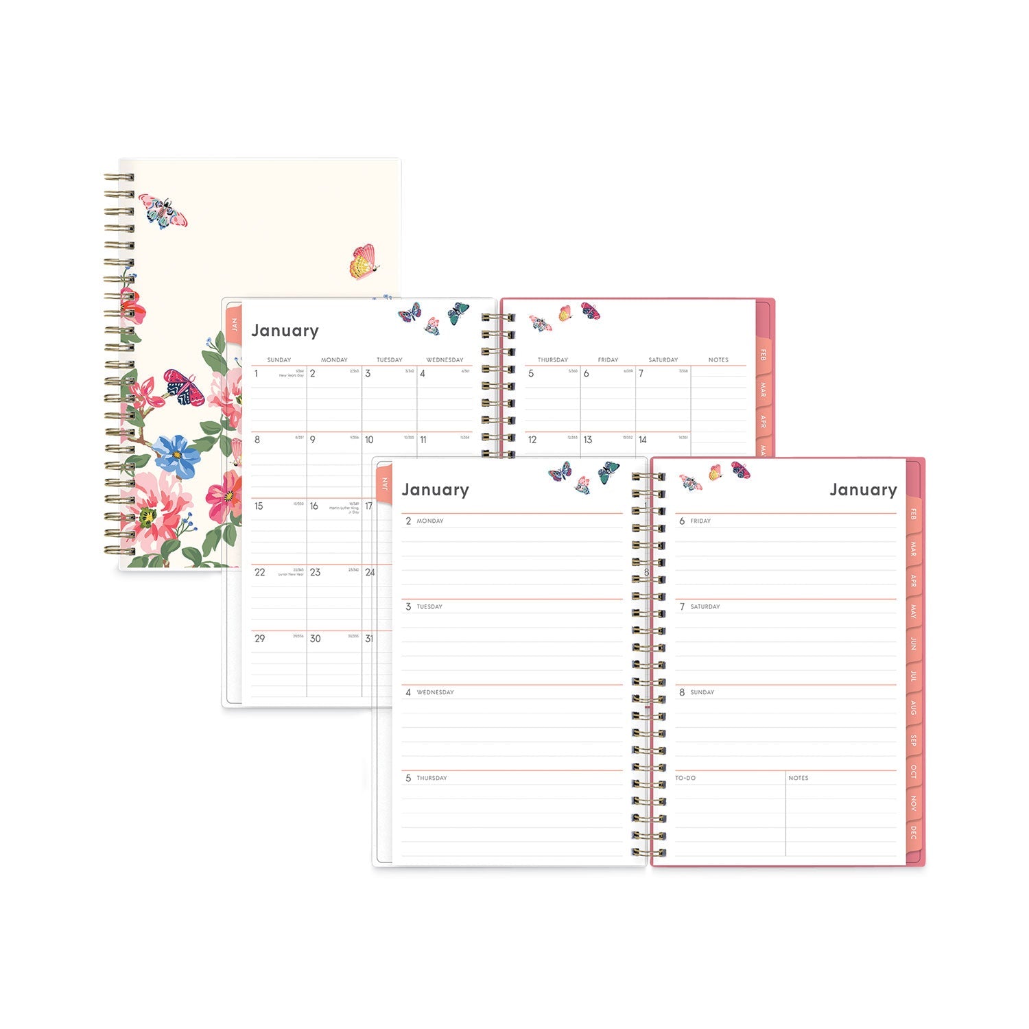 Blue Sky Fly By Frosted Weekly/Monthly Planner, Fly By Butterflies Artwork, 8 x 5, Blush/Pink Cover, 12-Month (Jan to Dec): 2023