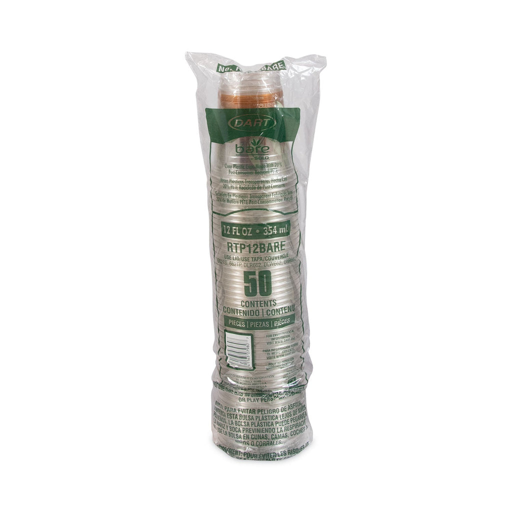 Dart Bare Eco-Forward RPET Cold Cups, 12 oz to 14 oz, Leaf Design, Clear, Squat, 50/Pack, 20 Packs/Carton