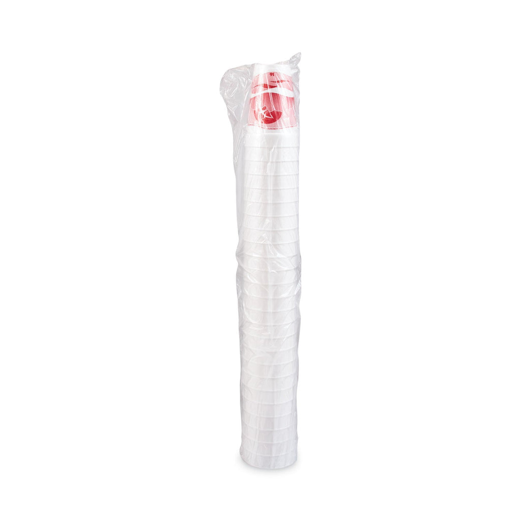 Dart Horizon Hot/Cold Foam Drinking Cups, 16 oz, Printed, Cranberry/White, 25/Bag, 40 Bags/Carton