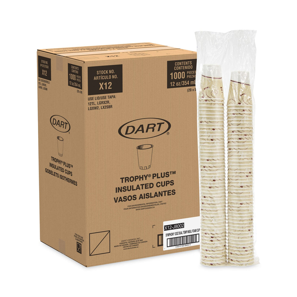 Dart Trophy Plus Dual Temperature Insulated Cups in Symphony Design, 12 oz, Beige, 1,000/Carton