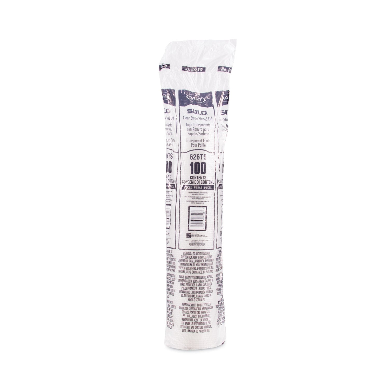 Dart PETE Flat Straw-Slot Cold Cup Lids, Fits 16 oz to 24 oz, Clear, 100/Pack