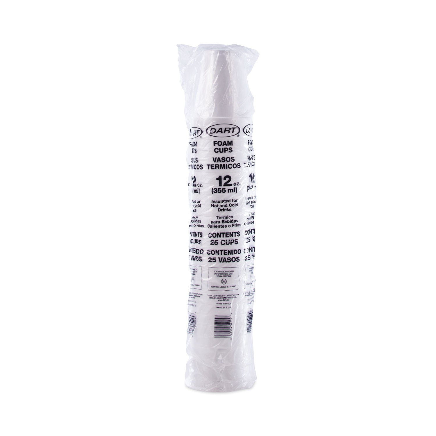 Dart Foam Drink Cups, 12 oz, White, 25/Pack