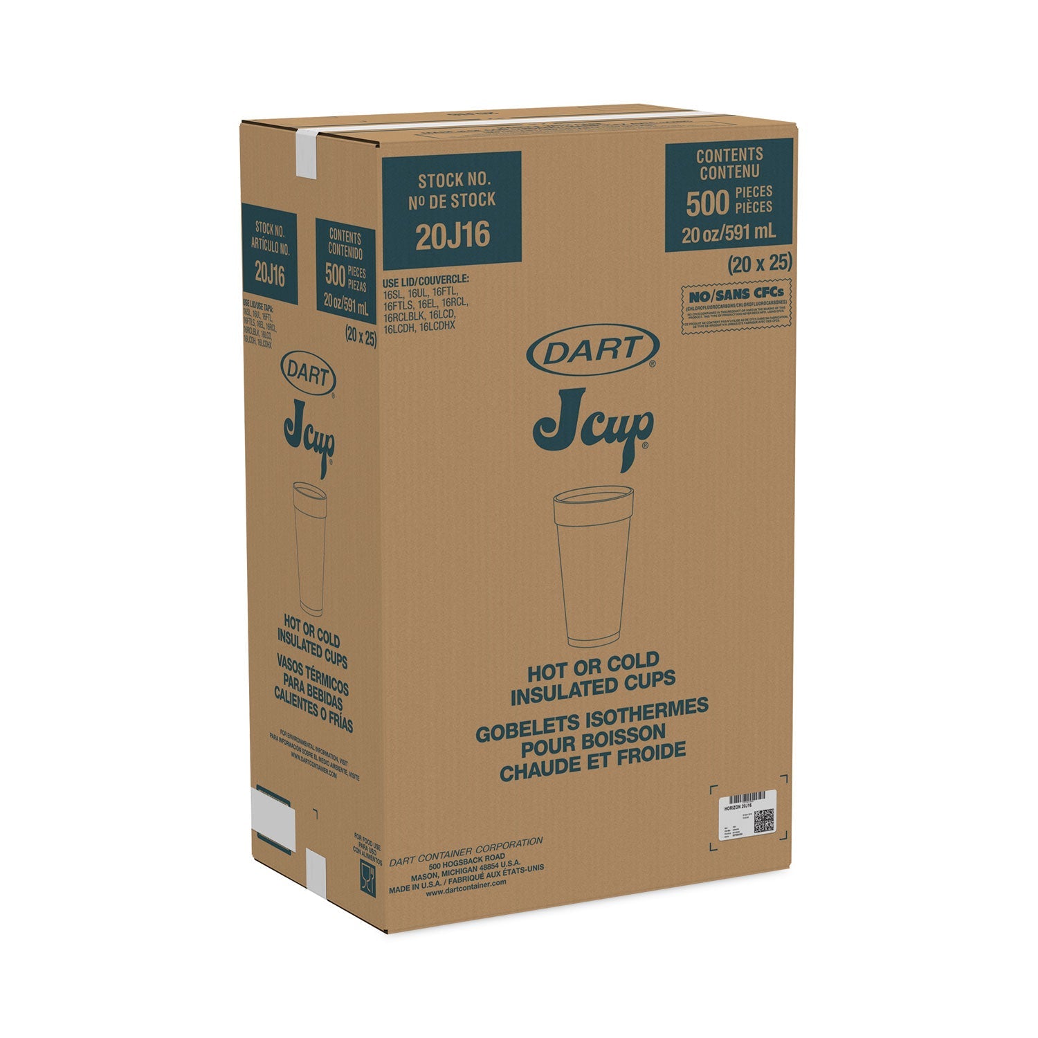 Dart Horizon Hot/Cold Foam Drinking Cups, 20 oz, Printed, Blueberry/White, 25/Bag, 20 Bags/Carton