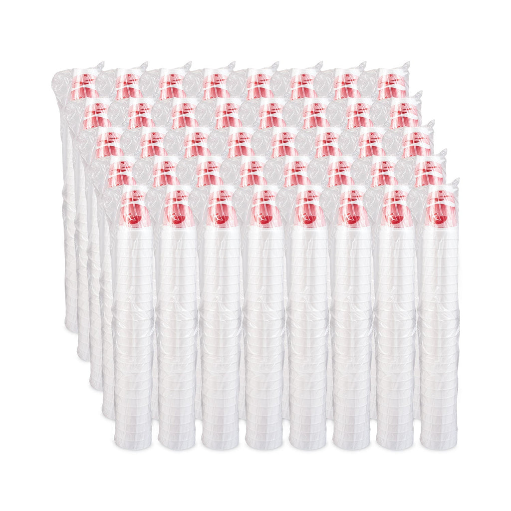 Dart Horizon Hot/Cold Foam Drinking Cups, 16 oz, Printed, Cranberry/White, 25/Bag, 40 Bags/Carton