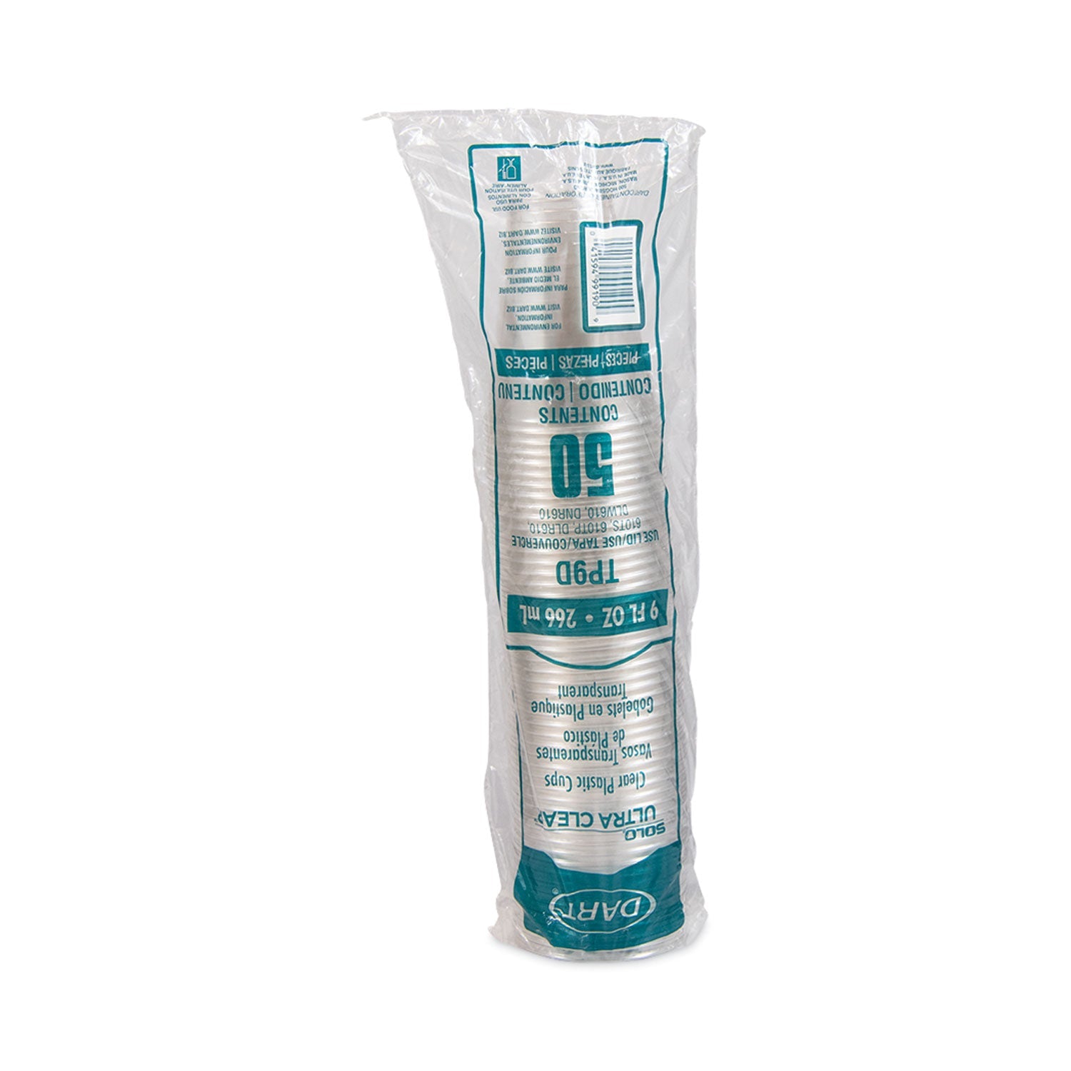 Dart Ultra Clear PET Cups, 9 oz, Tall, 50/Bag, 20 Bags/Carton