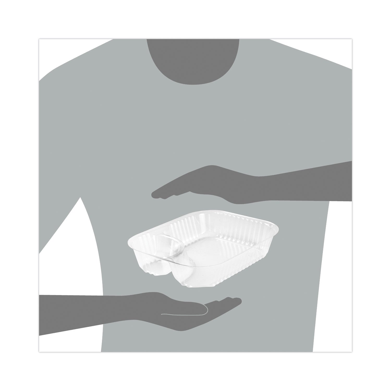 Dart ClearPac Large Nacho Tray, 2-Compartments, 3.3 oz, 6.2 x 6.2 x 1.6, Clear, Plastic, 500/Carton