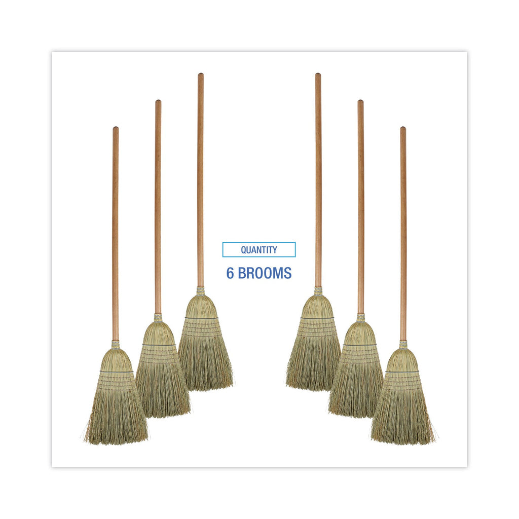 Boardwalk 100% Corn Brooms, 60" Overall Length, Natural, 6/Carton