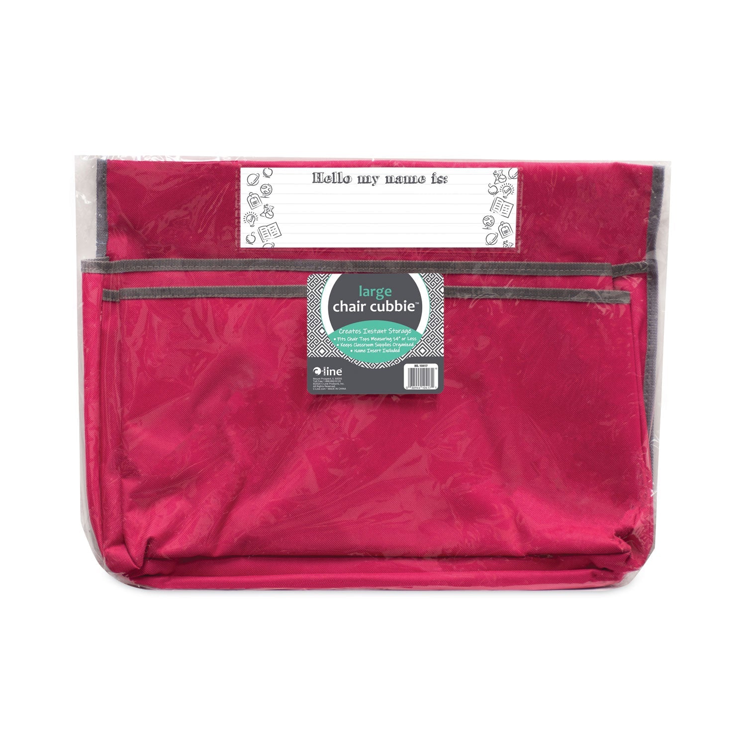 C-Line Chair Cubbies for Most Classroom Chair Styles, Large, 18" x 13.25", Fabric/Vinyl, Sunset Red