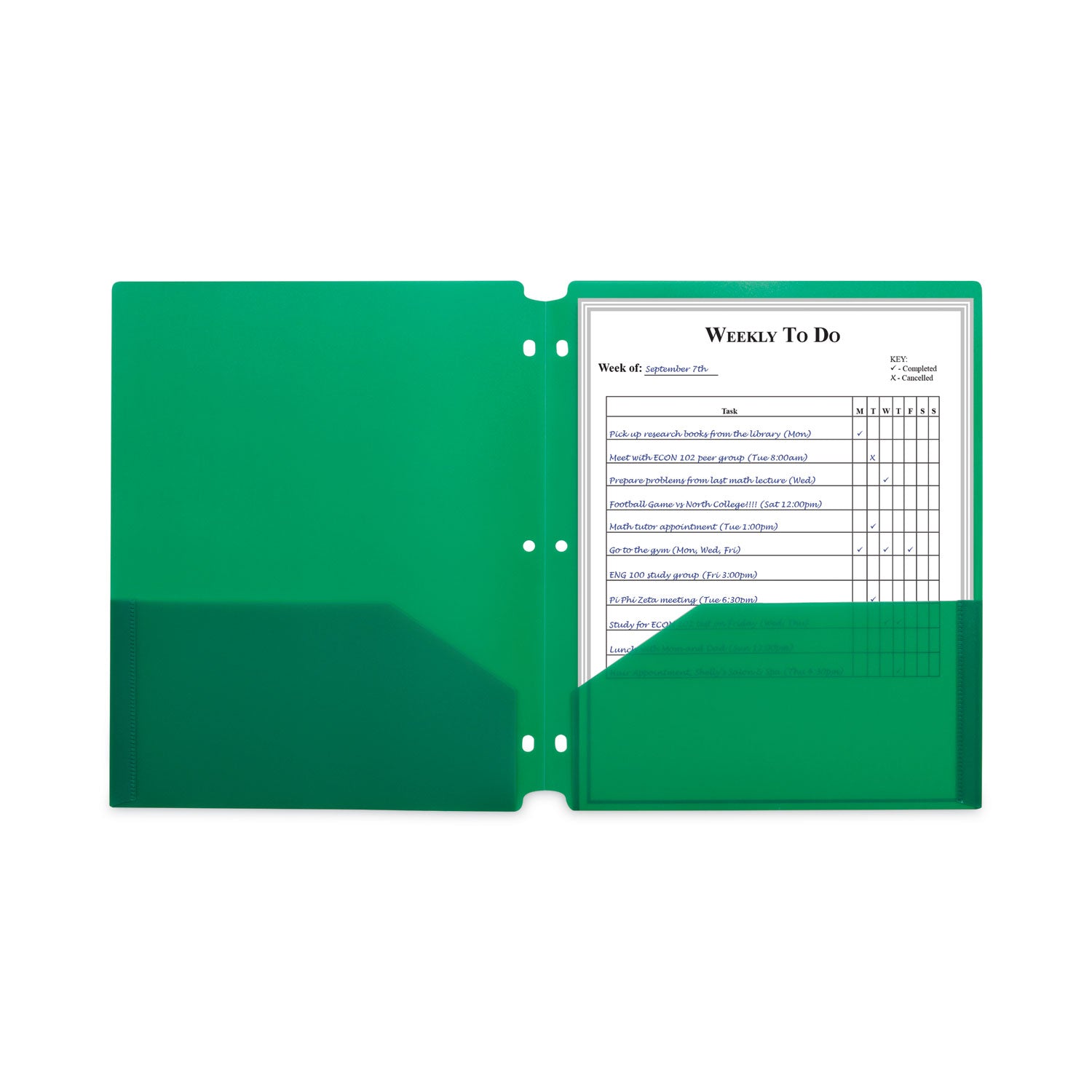 C-Line Two-Pocket Heavyweight Poly Portfolio Folder, 3-Hole Punch, 11 x 8.5, Green, 25/Box