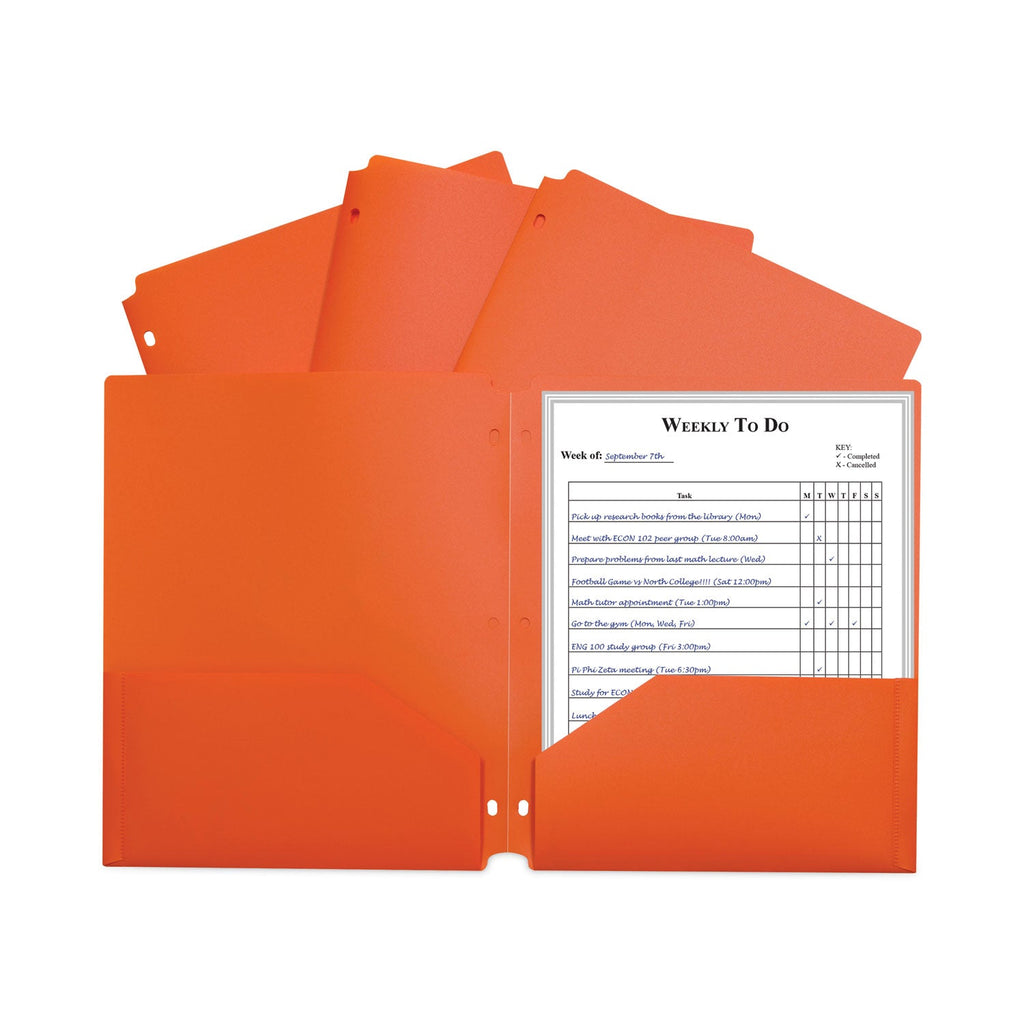 C-Line Two-Pocket Heavyweight Poly Portfolio Folder, 3-Hole Punch, 11 x 8.5, Orange, 25/Box