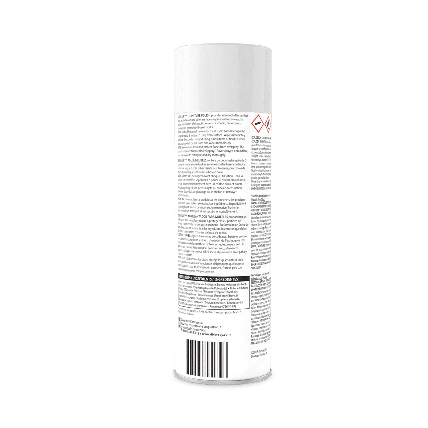 Diversey Shine-Up Furniture Cleaner, Lemon Scent, 13.8 oz  Aerosol Spray, 12/Carton