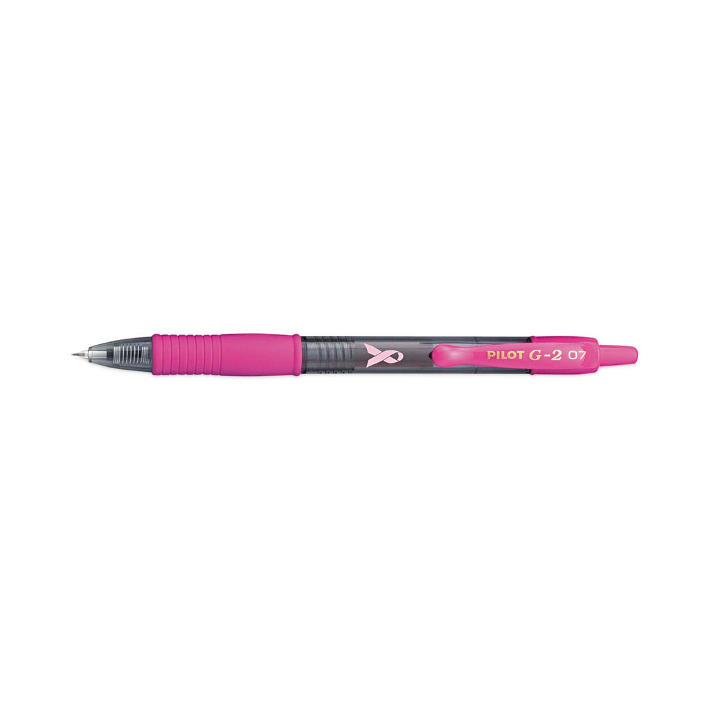 Pilot G2 Premium Breast Cancer Awareness Gel Pen, Retractable, Fine 0.7 mm, Black Ink, Translucent Pink Barrel, Dozen