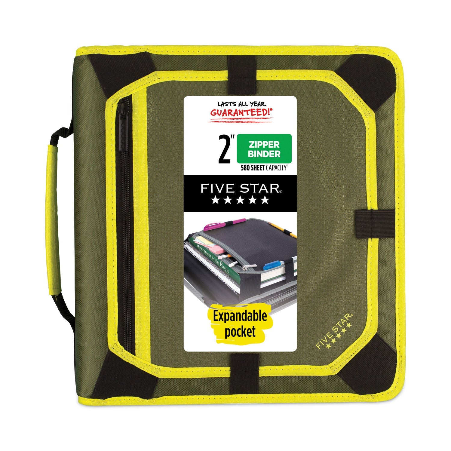 Five Star Zipper Binder and Expansion Panel, 3 Rings, 2" Capacity, 11 x 8.5, Assorted