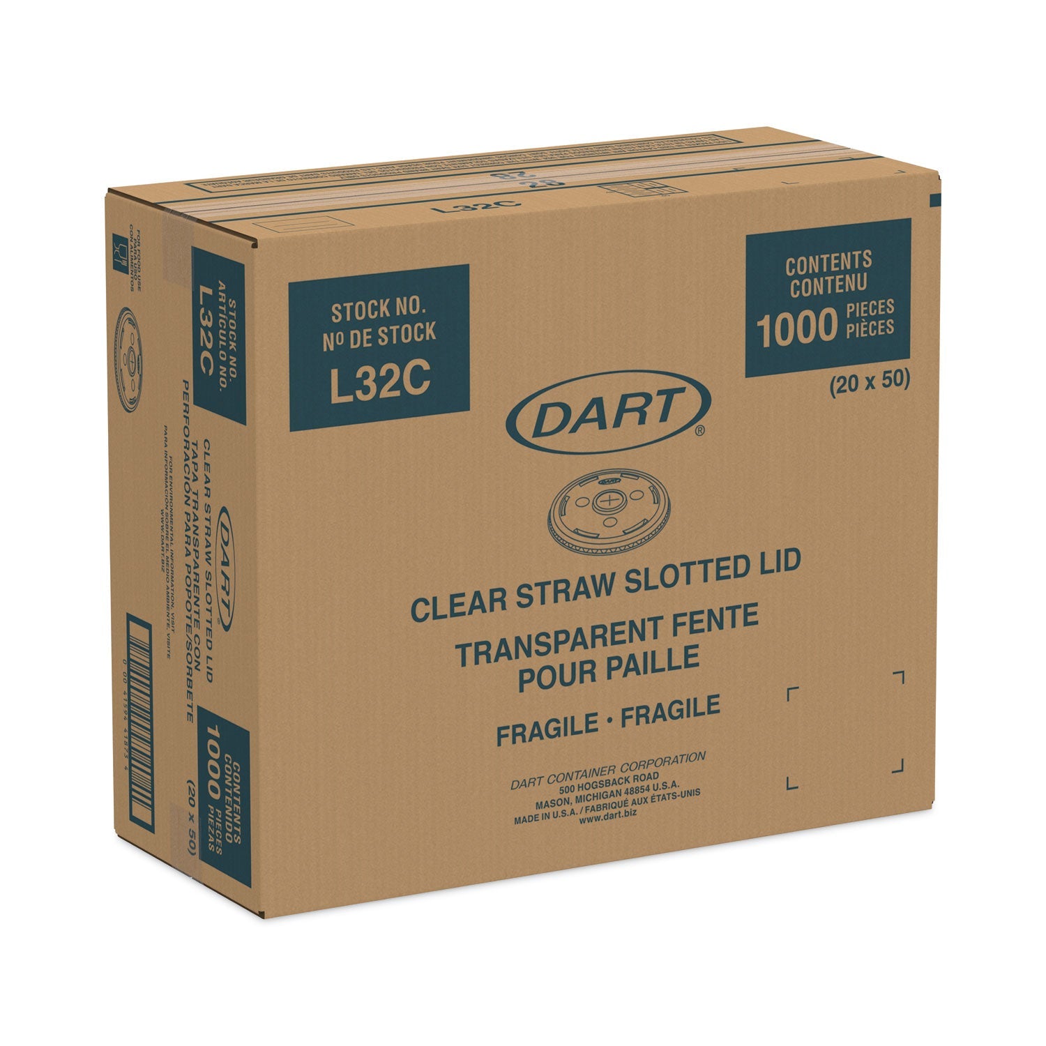 Dart Conex C-Cup Lids, Fits Plastic Cups, Fits 32 oz Cups, Clear, 50/Pack, 20 Packs/Carton