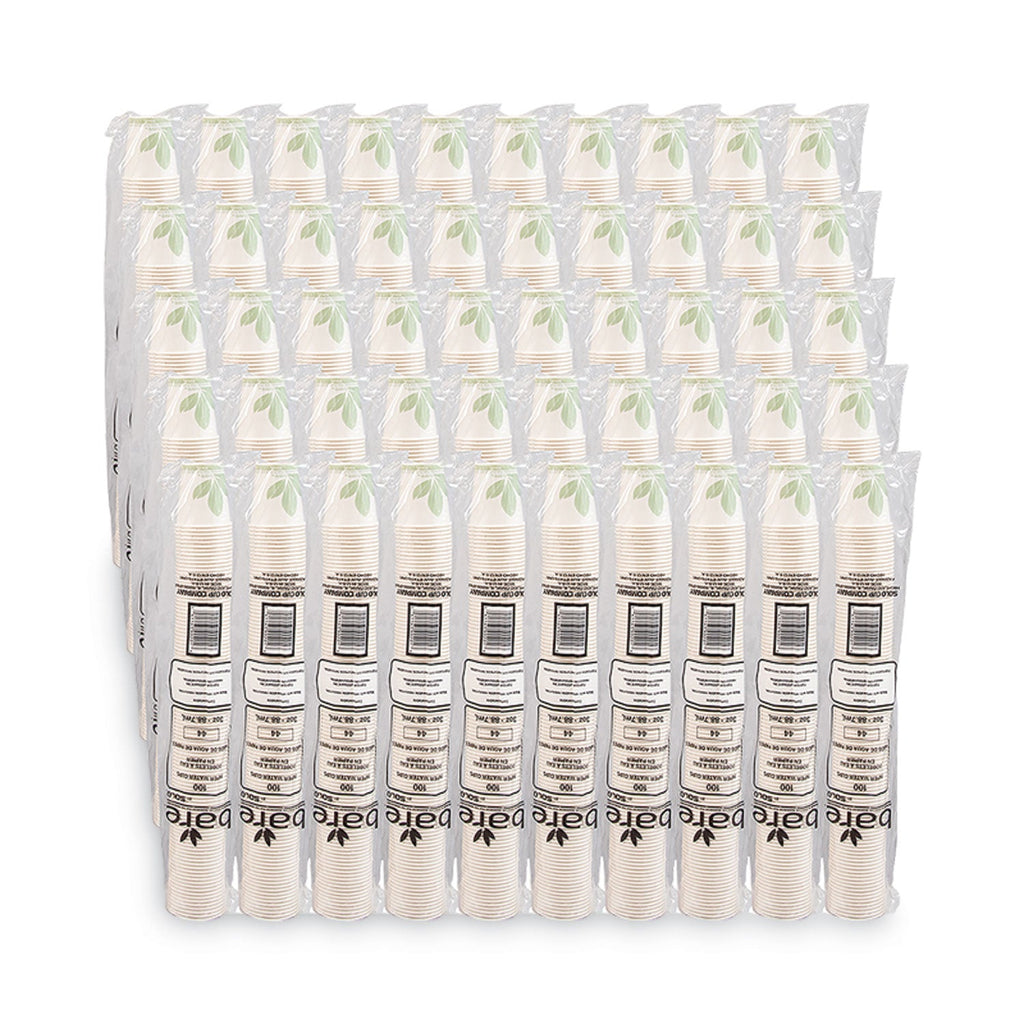 SOLO Bare Eco-Forward Paper Treated Water Cups, Cold, 3 oz, White/Green, 100/Sleeve, 50 Sleeves/Carton