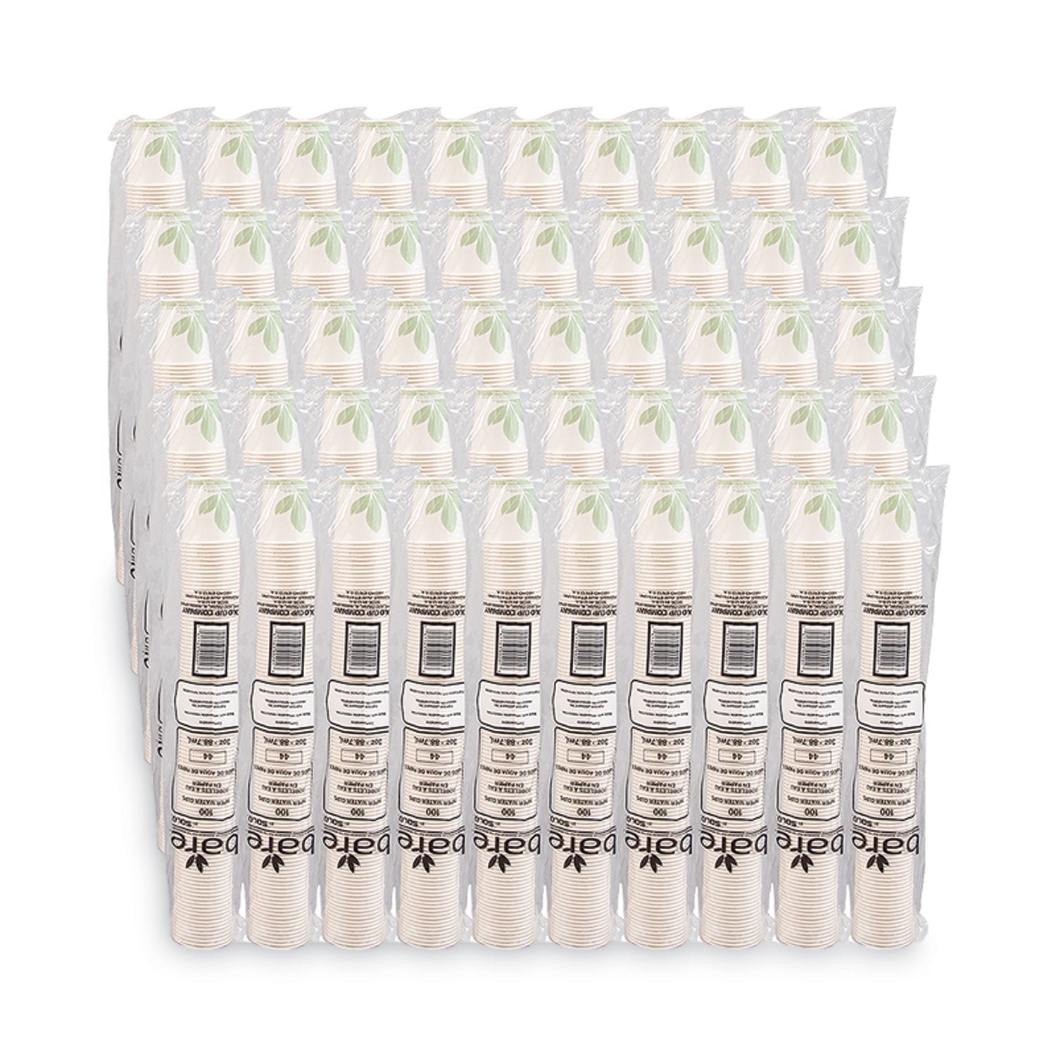 SOLO Bare Eco-Forward Paper Treated Water Cups, Cold, 3 oz, White/Green, 100/Sleeve, 50 Sleeves/Carton