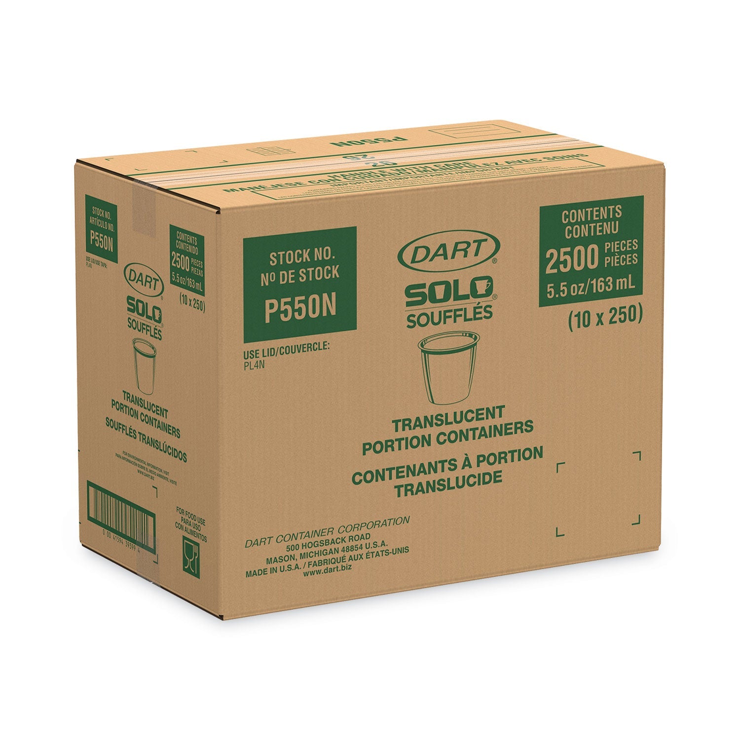 Dart Polystyrene Souffle Portion Cups, 5.5 oz, Translucent, 250/Bag, 10 Bags/Carton