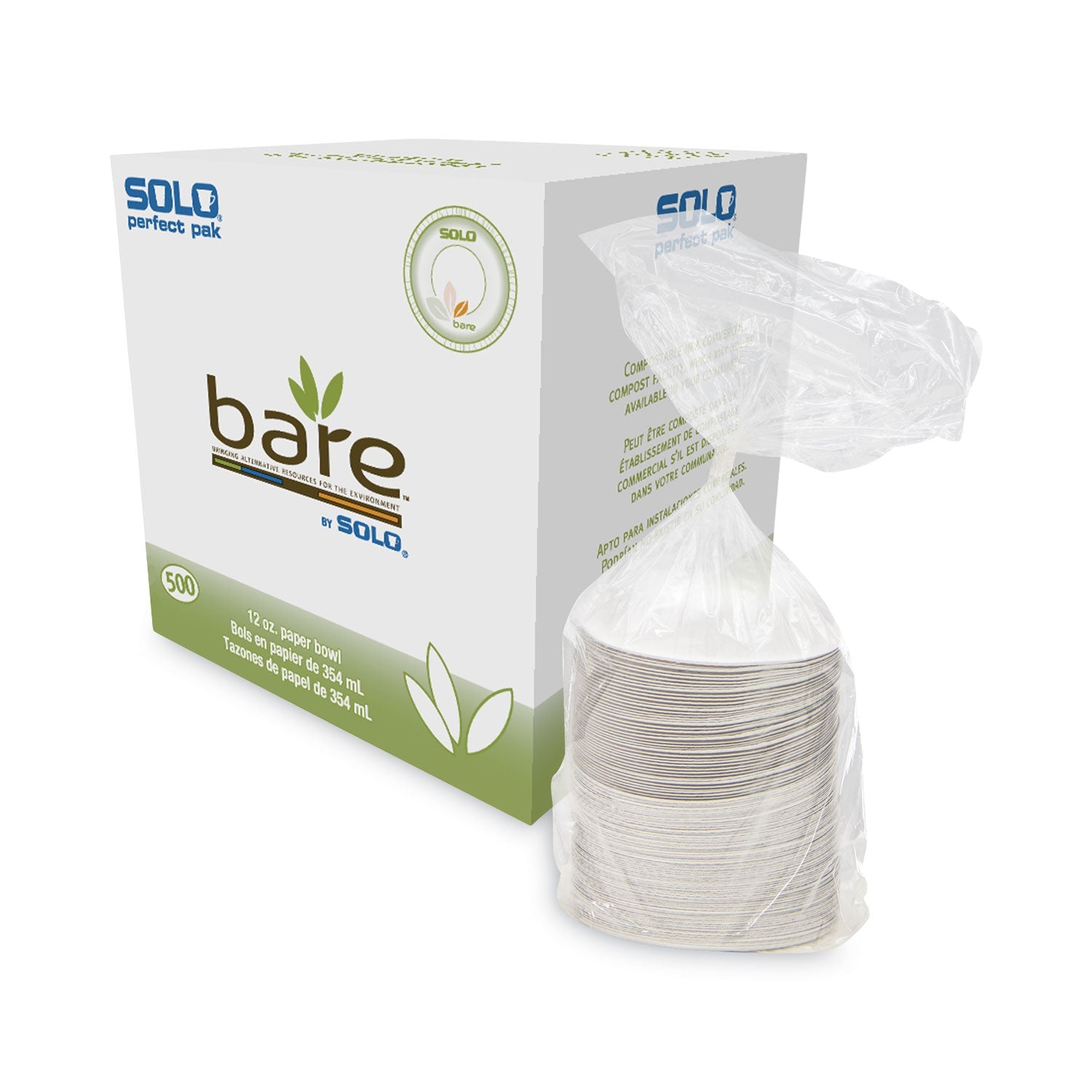 Dart Bare Paper Eco-Forward Dinnerware, Bowl, 12 oz, Green/Tan, 125/Pack, 4 Packs/Carton