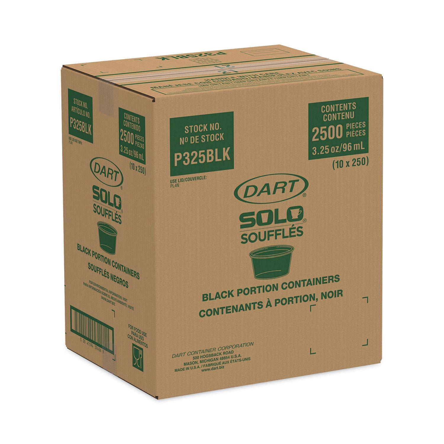 Dart Polystyrene Souffle Cups, 3.25 oz, Black, 250/Bag, 10 Bags/Carton