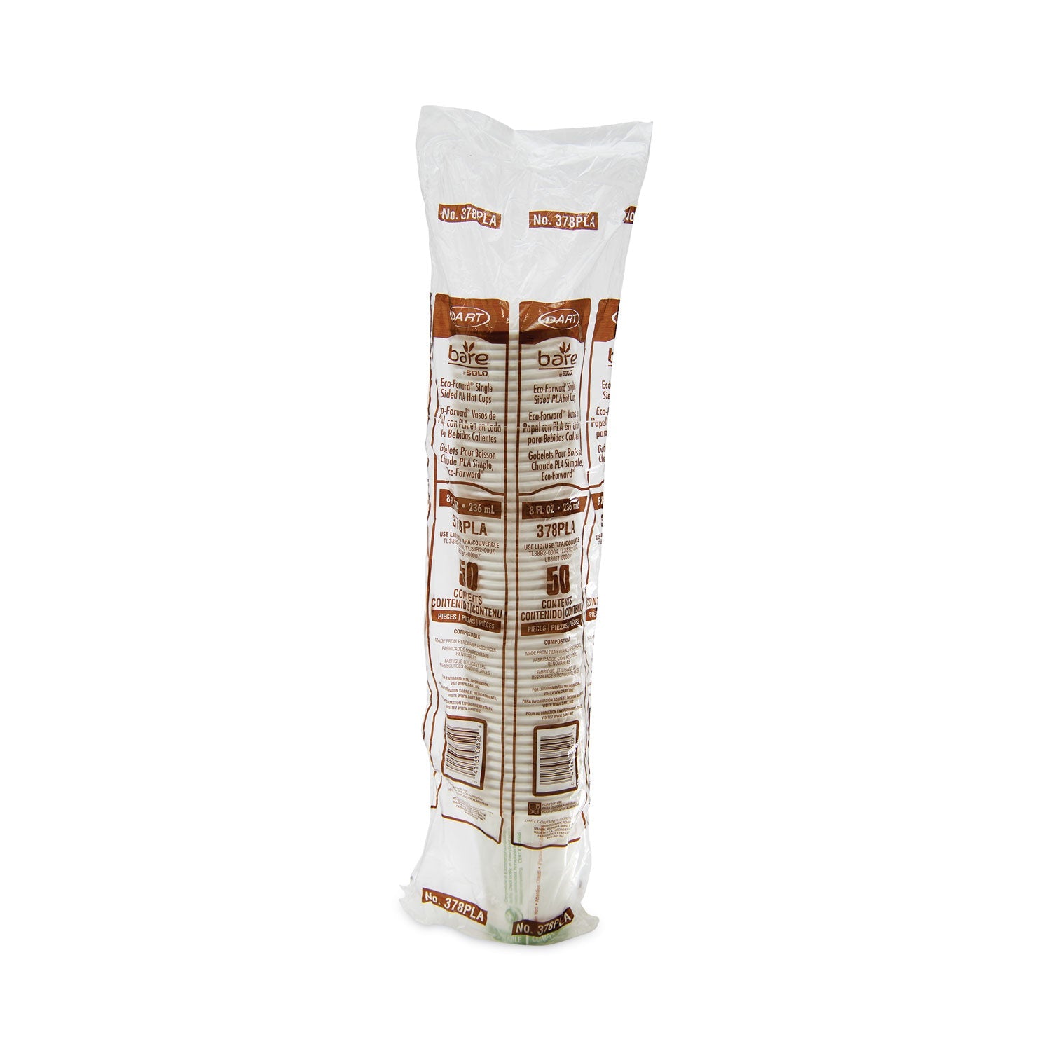 Dart Bare by Solo Eco-Forward PLA Paper Hot Cups, 8 oz, Leaf Design, White/Green/Orange, 50/Bag, 20 Bags/Carton