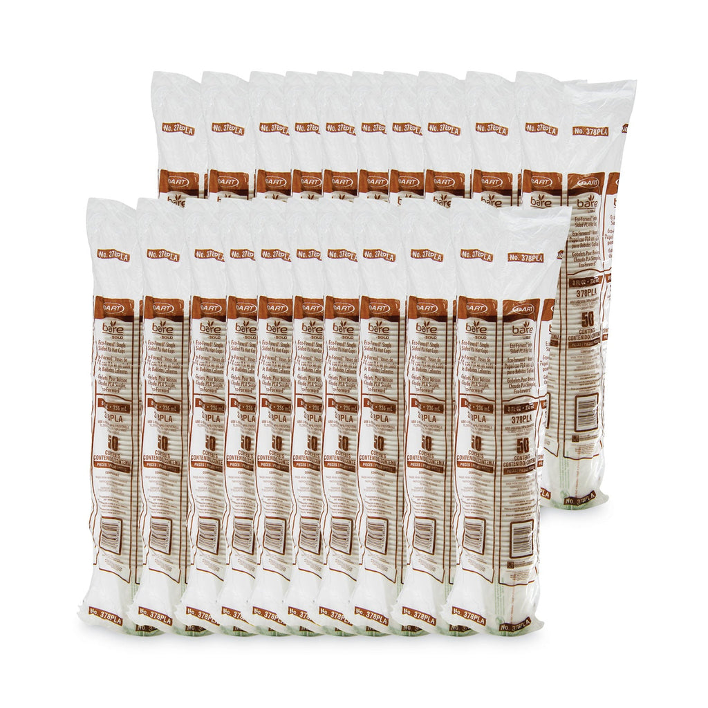 Dart Bare by Solo Eco-Forward PLA Paper Hot Cups, 8 oz, Leaf Design, White/Green/Orange, 50/Bag, 20 Bags/Carton