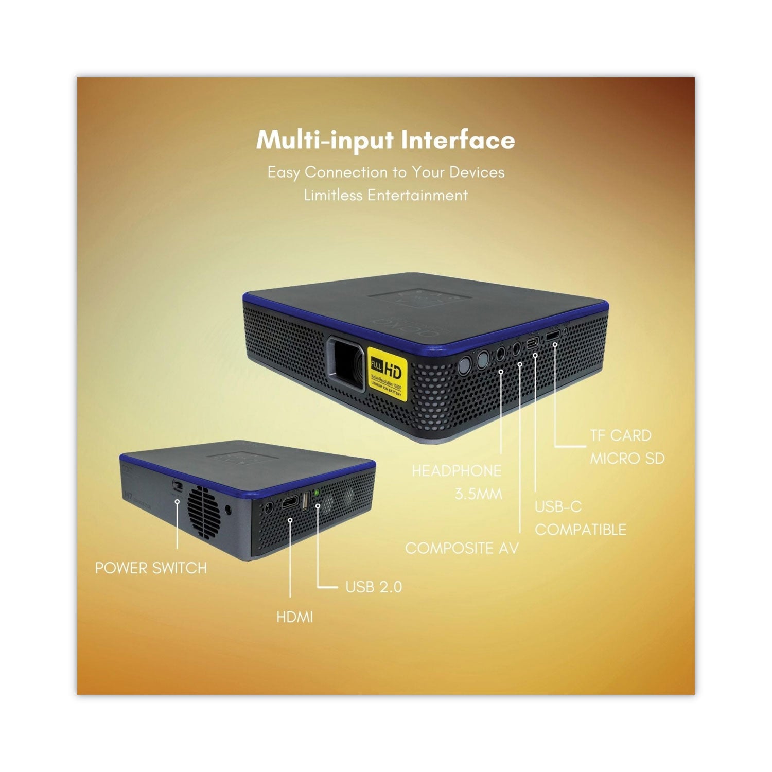 AAXA M7 Pico Projector, 1,200 lm, 1920 x 1080 Pixels