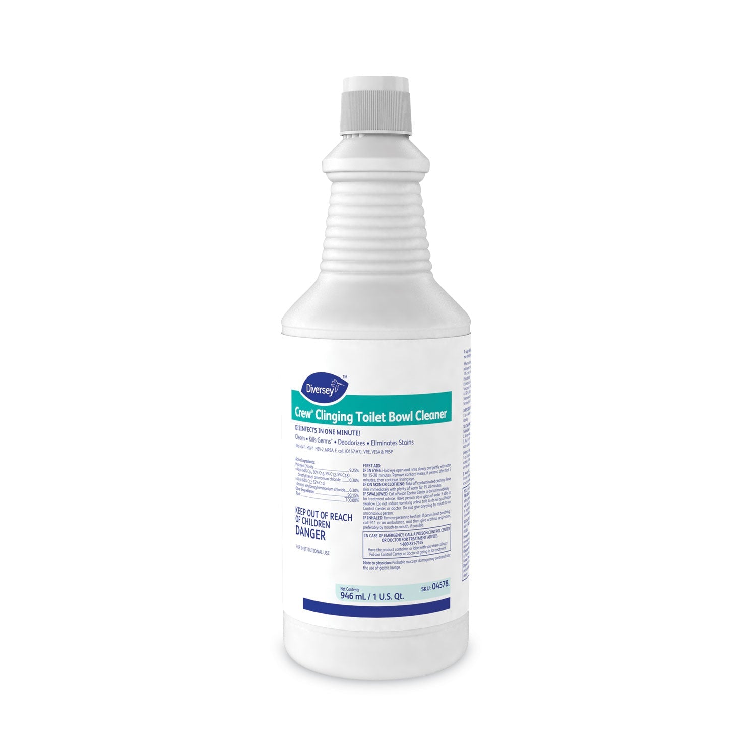 Diversey Crew Clinging Toilet Bowl Cleaner, Floral Scent, Liquid, 1 qt. Bottle, 12/CT