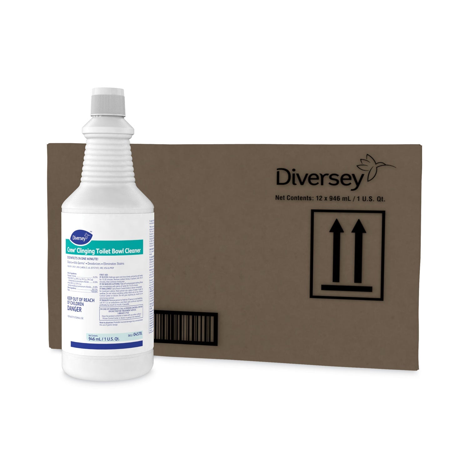 Diversey Crew Clinging Toilet Bowl Cleaner, Floral Scent, Liquid, 1 qt. Bottle, 12/CT